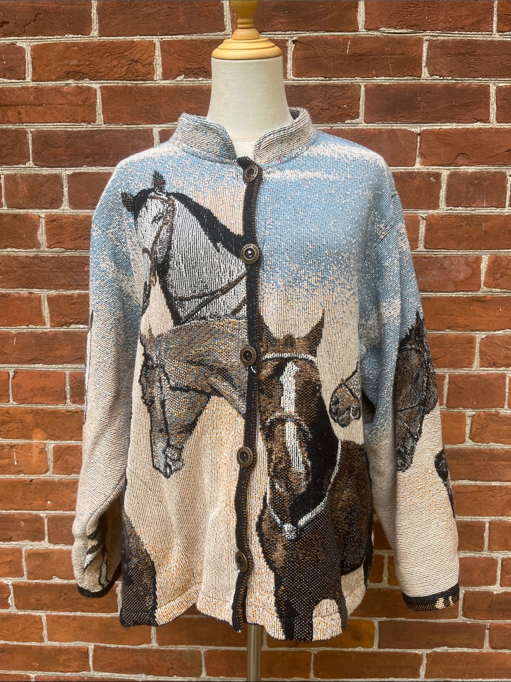 Vintage Horse Graphic Button-Up Tapestry Blanket Jacket Sugar Street Weavers